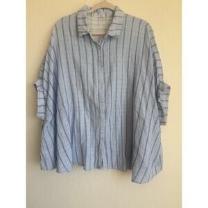Anniewear Women’s Oversized 100% Cotton Button Up Striped Shirt Blue Size M